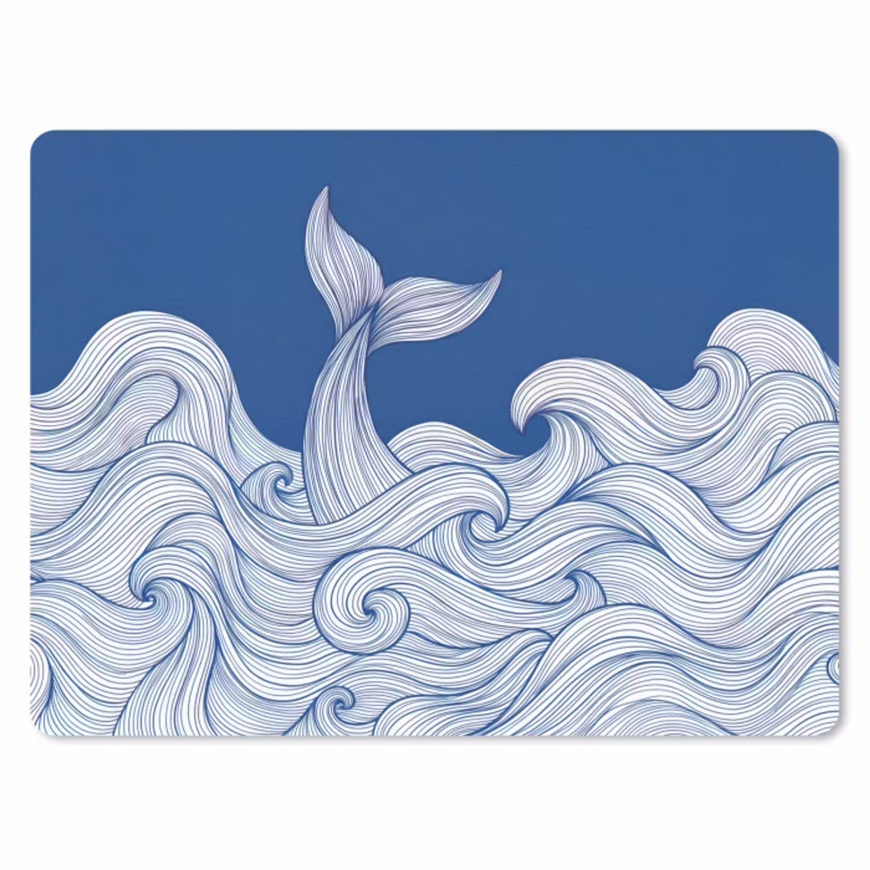 Walvis - Staart - Golven - Lijntekening - Blauw muismat rubber klein -3d