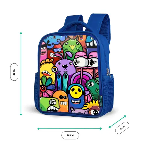 Grappige Monsterbende Kinderrugzak - Blauw middel -productfoto_formaten