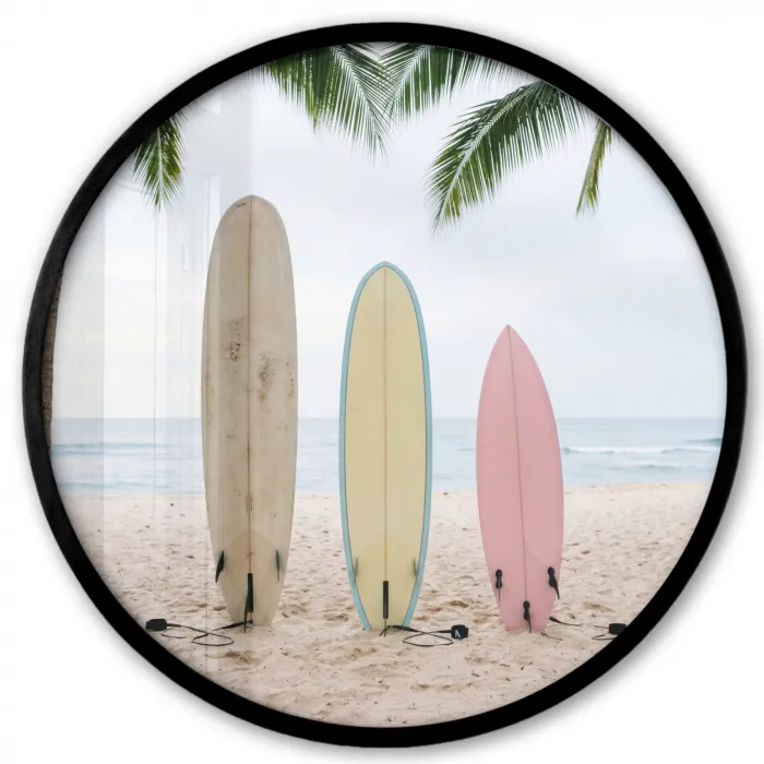 Surfboard - Palmbomen - Kleurrijk Fotolijst rond zonder passe partout klein -3d