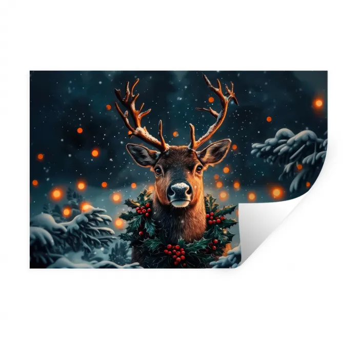 Hert - Kerst - Winter - Sneeuw - Kerstkrans Muursticker klein -3d