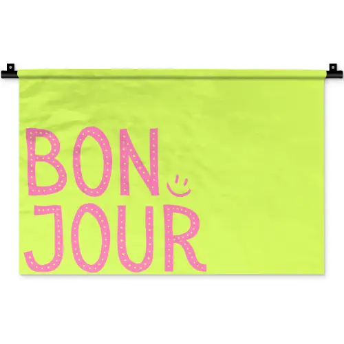 Groen - Smiley - Bonjour - Roze Wandkleed katoen klein -zz3d