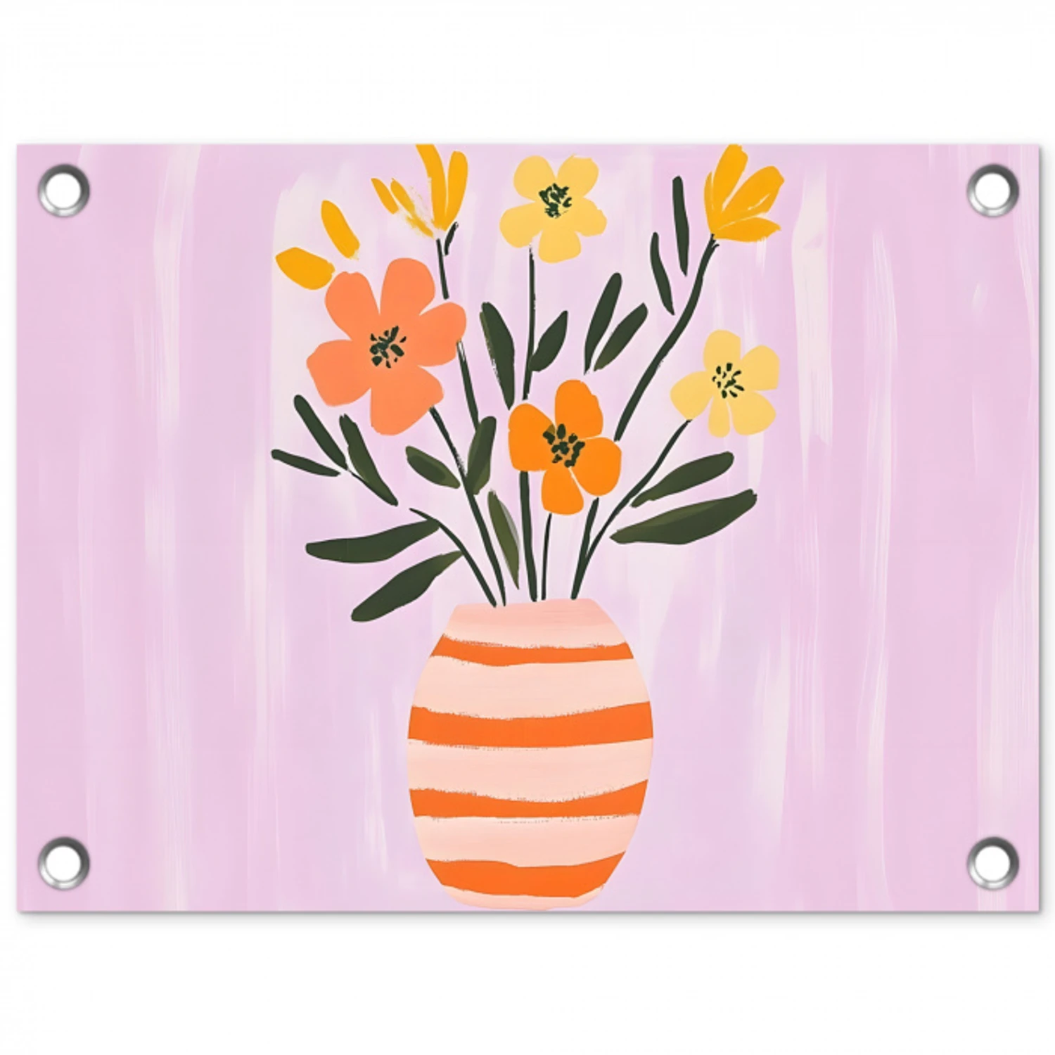 Vaas - Gestreept - Bloemen - Oranje tuinposter los doek klein -3d