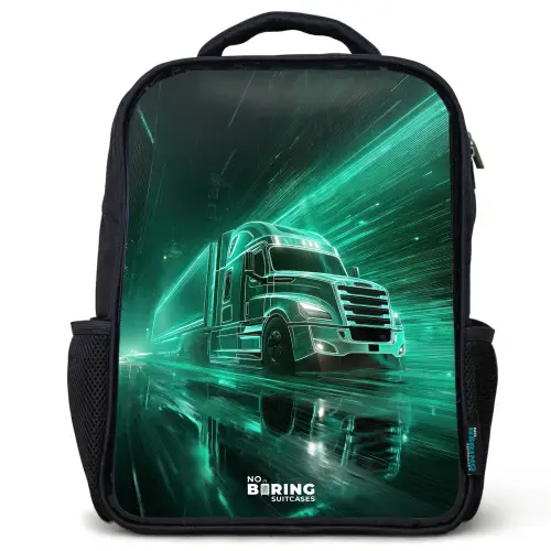 Vrachtwagen - Neon - Groen - Stad Rugzak - Zwart middel -3d
