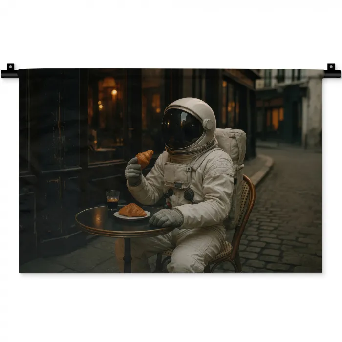 Café - Croissant - Koffie - Astronaut Wandkleed katoen klein -zz3d