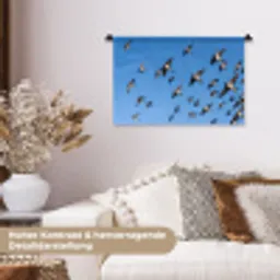 Zwaluwen - Vliegen - Blauw Wandkleed katoen klein -tsfeer1_DE