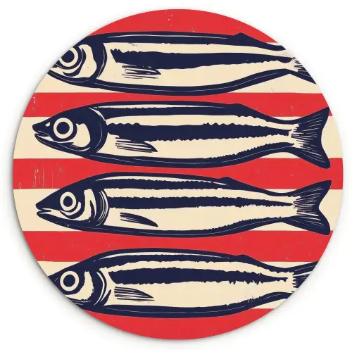 Sardines - Rood en beige strepen Wandcirkel kunststof plaat 5mm dik klein -3d