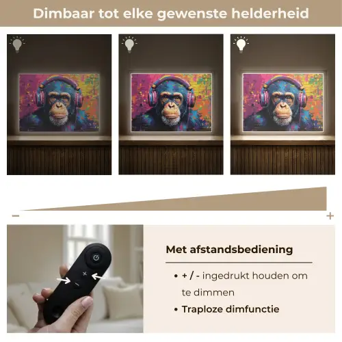 Graffiti - Chimpansee - Street art - Koptelefoon - Aap Light Box met batterij (Wandlamp) middel -USP_dimbaarNL