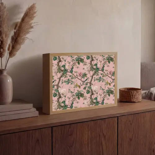 Pioenrozen - Botanisch - Vogel Light Box met batterij (Wandlamp) middel 907 -sfeer2
