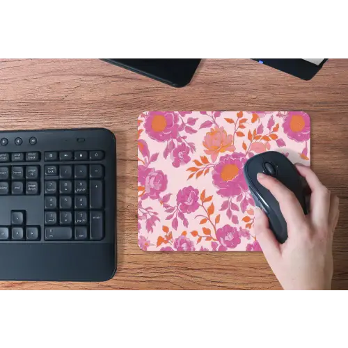 Bloemenpatroon - Roze - Oranje - Bloemen muismat rubber klein -toetsenbord