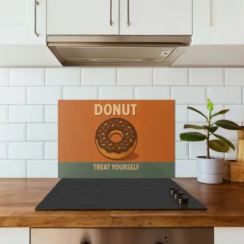 Donut - Spikkels - Kleurrijk - Quote keuken achterwand spatscherm klein -sfeer2