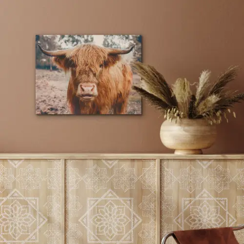 Koe- Schotse hooglander - Hoorns - Bruin - Landschap PET vilt klein -sfeer4
