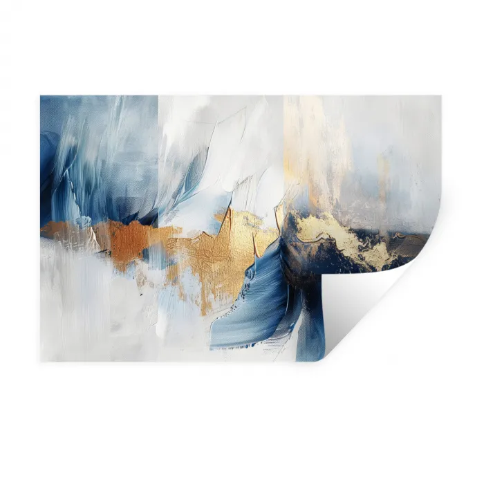 Goud - Blauw - Watercolor - Kunst - Modern Muursticker klein -3d