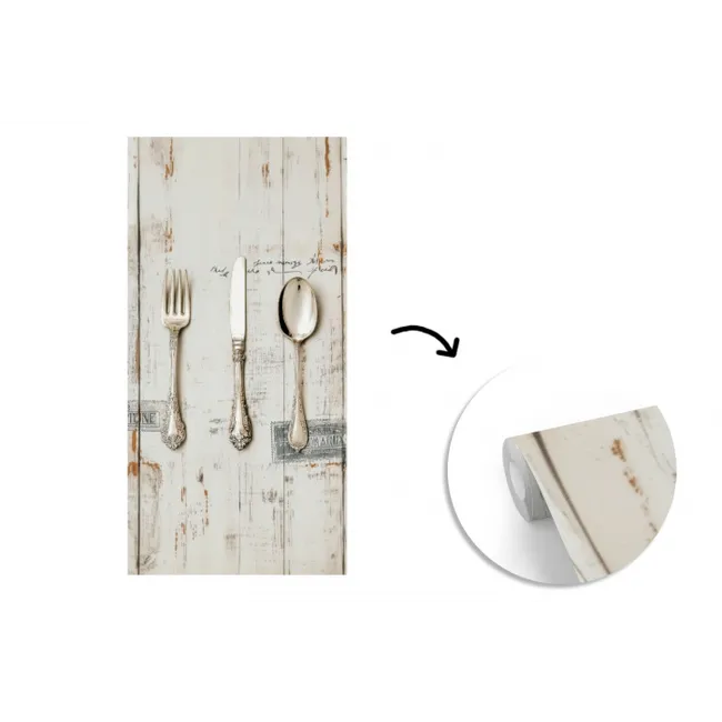 Zilver - Bestek - Hout fotobehang vinyl groot -3d