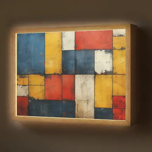Mondriaan stijl - Kunst - Kleurrijk - Modern Light Box met batterij (Wandlamp) middel -z3d_website