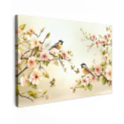 Takken - Bloemen - Vogeltjes - Roze Tuinposter op houten frame 2 cm dik klein -3d