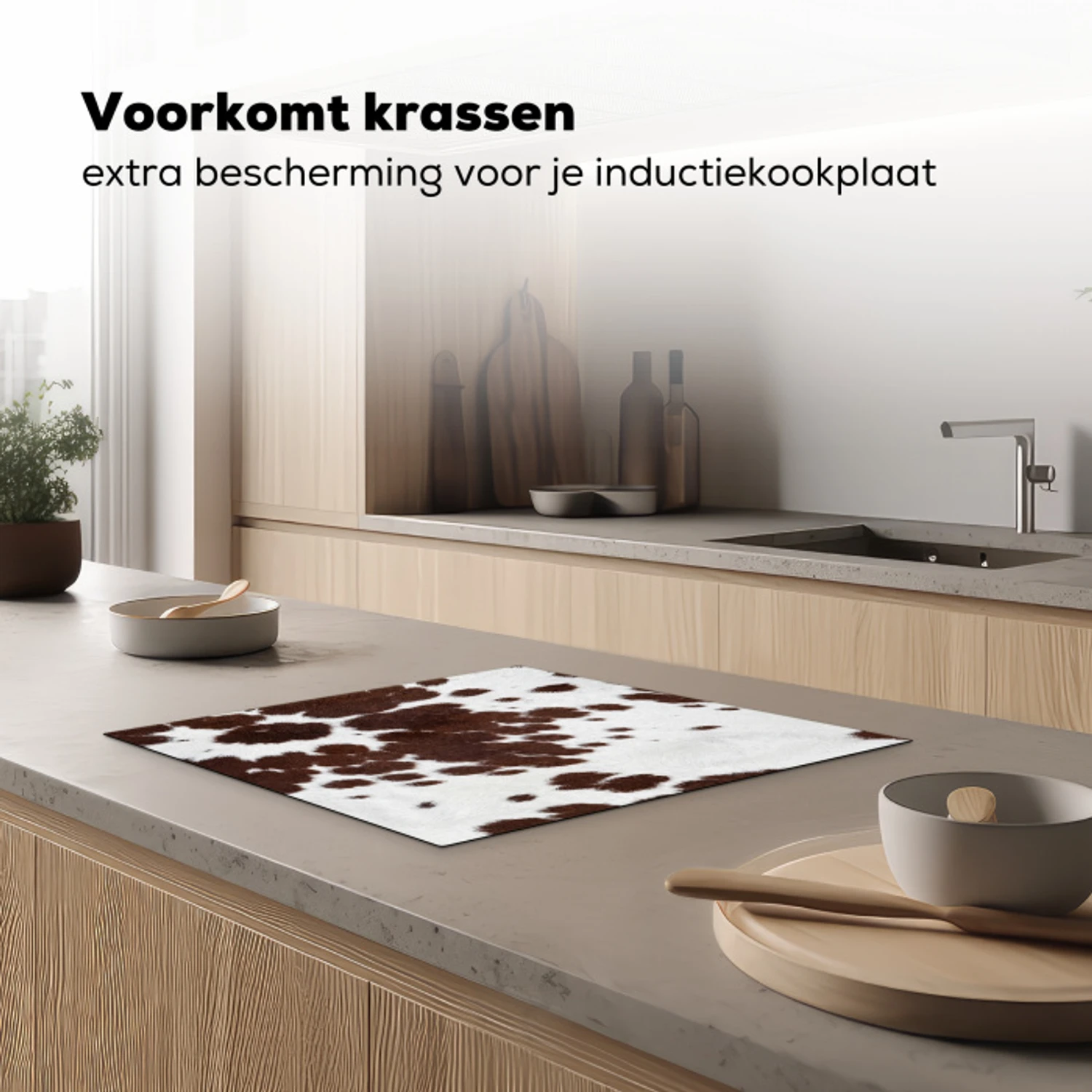 Koeienhuid - Klassiek - Bruin Inductie beschermer vinyl 3mm middel -sfeer1
