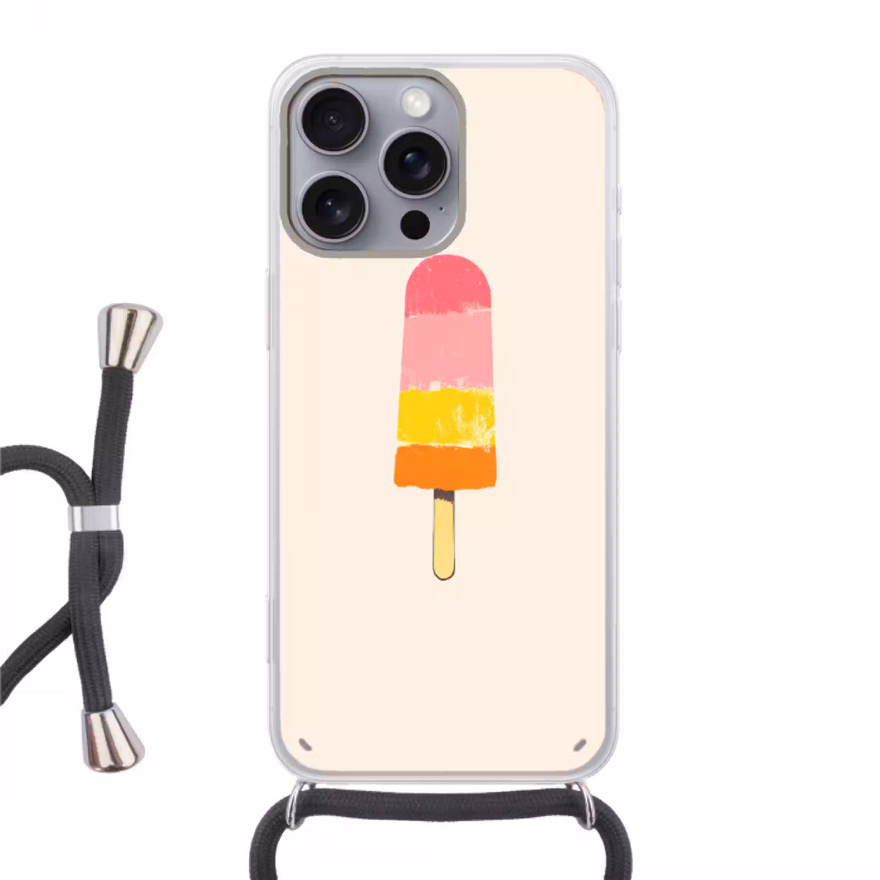 Waterijsje - Retro - Stokje - Roze Hoesje iPhone 16 Pro Max met koord klein -3d