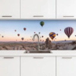 Luchtballonnen - Rotsen - Zonsopgang keuken achterwand 2 middel -3d