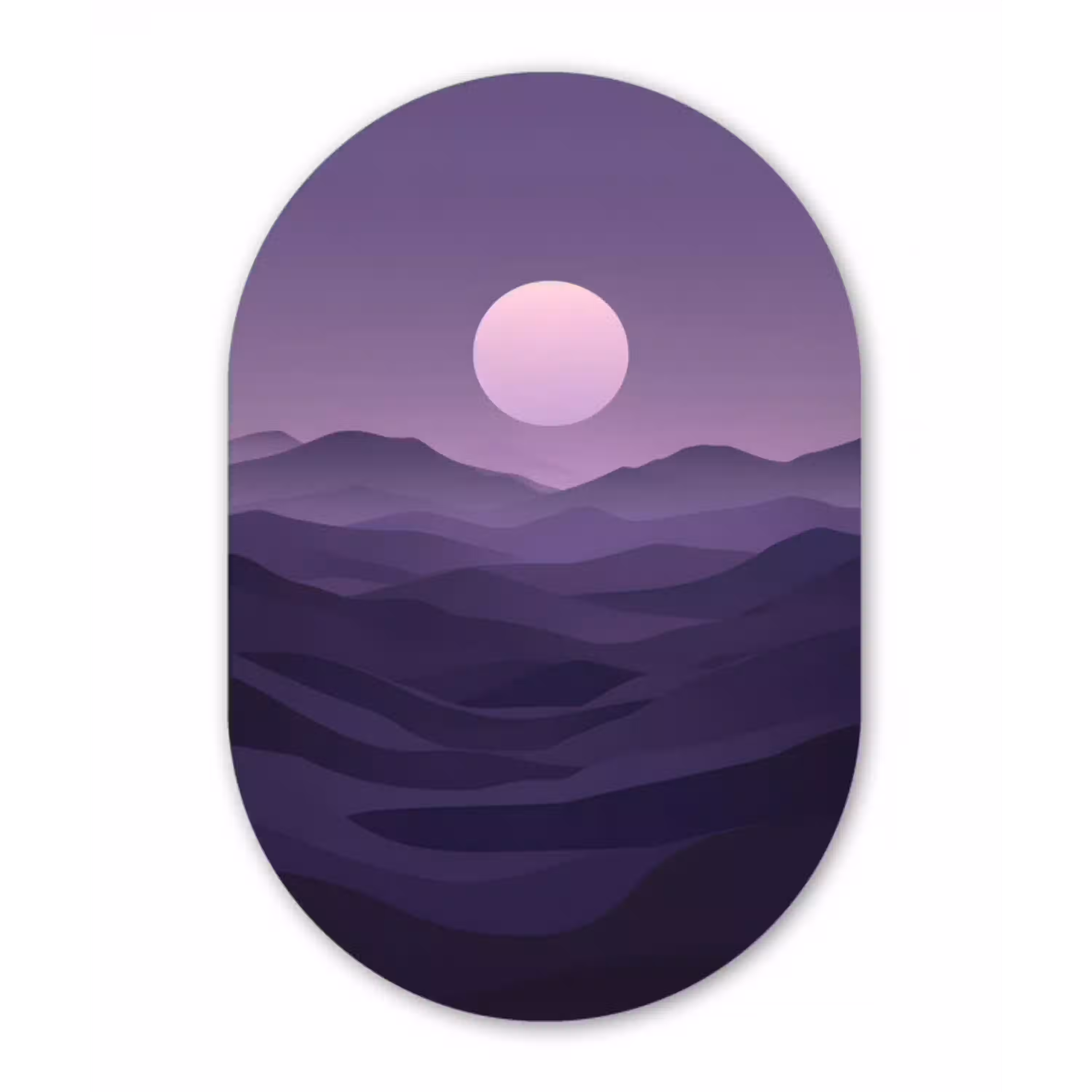 Heuvels - Paars - Mist - Zon Wandcirkel Ovaal Glas middel -3d