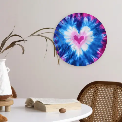 Hartvormig - Tie dye - Paars Wandcirkel kunststof plaat 5mm dik klein -sfeer4