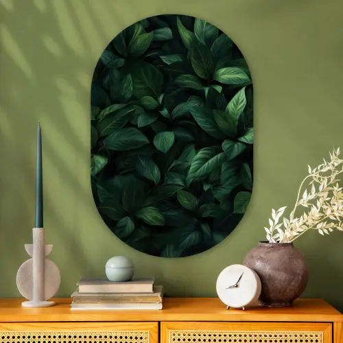 Bladeren - Ovaal - Groen - Nerven Wandcirkel Ovaal Glas middel -sfeer2