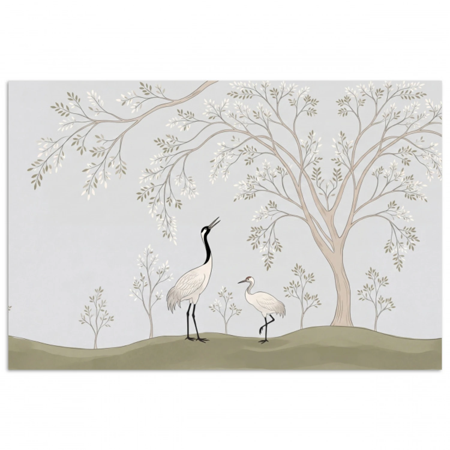 Minimalistisch - Kraanvogels - Blauw poster papier klein -3d