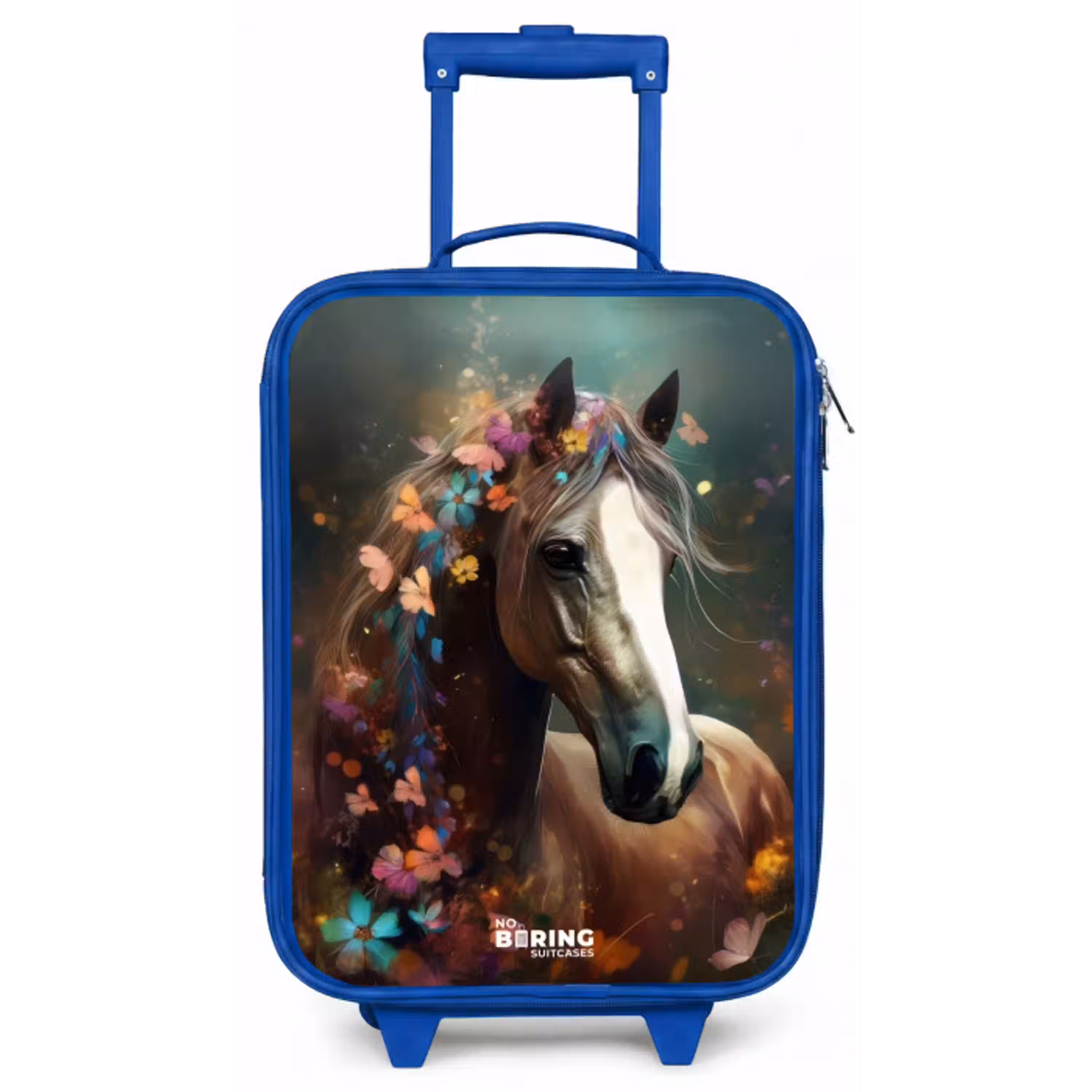 Lichtbruin paard tussen de bloemen Kinderkoffer - Blauw klein -zz3dotto