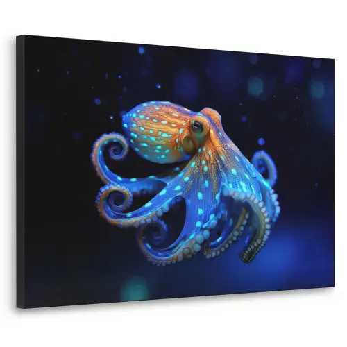Octopus - Stippen - Blauw - Zee Textielframe zwart klein -3d