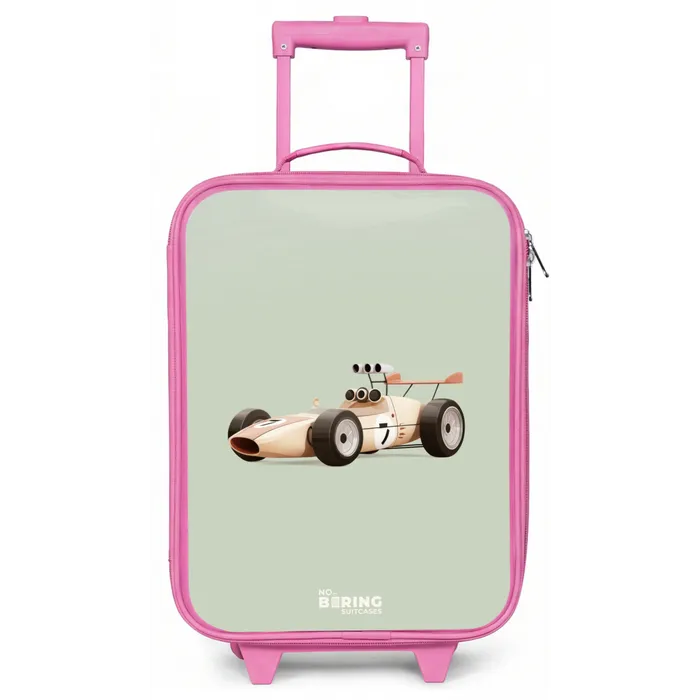 Beige retro raceauto op groen achtergrond Kinderkoffer - Roze klein -zz3dotto