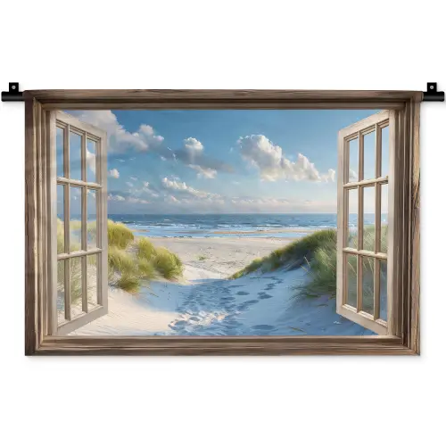 Doorkijk - Strand - Raam - Duinen - Zee Wandkleed katoen klein -zz3d