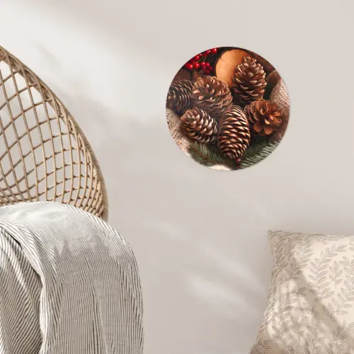 Dennenappels - Boom - Winter - Natuur - Bruin Wandcirkel behangsticker klein -sfeer4
