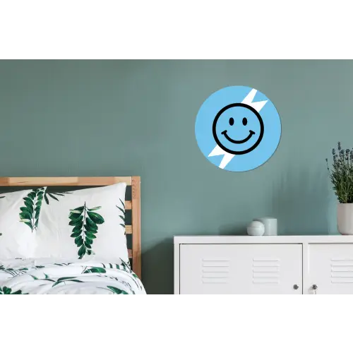 Smiley - Blauw - Bliksem Wandcirkel aluminium klein -slaapkamer