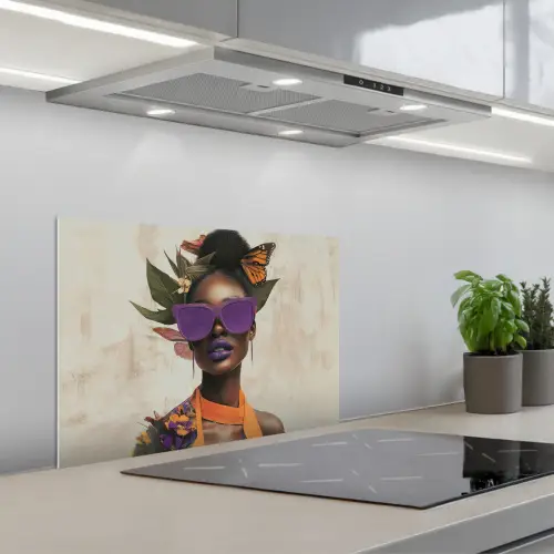 Vrouw - Zonnebril - Vlinder - Bloemen keuken achterwand spatscherm klein -3d_schuin