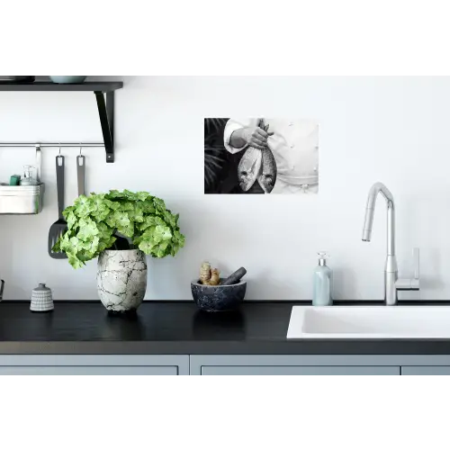Vissen - Chef - Zwart - Wit Muursticker klein -keuken