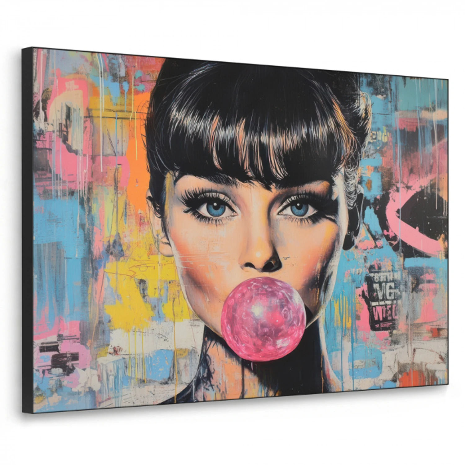 Kauwgom - Vrouw - Penseelstreken - Modern Textielframe zwart klein -3d