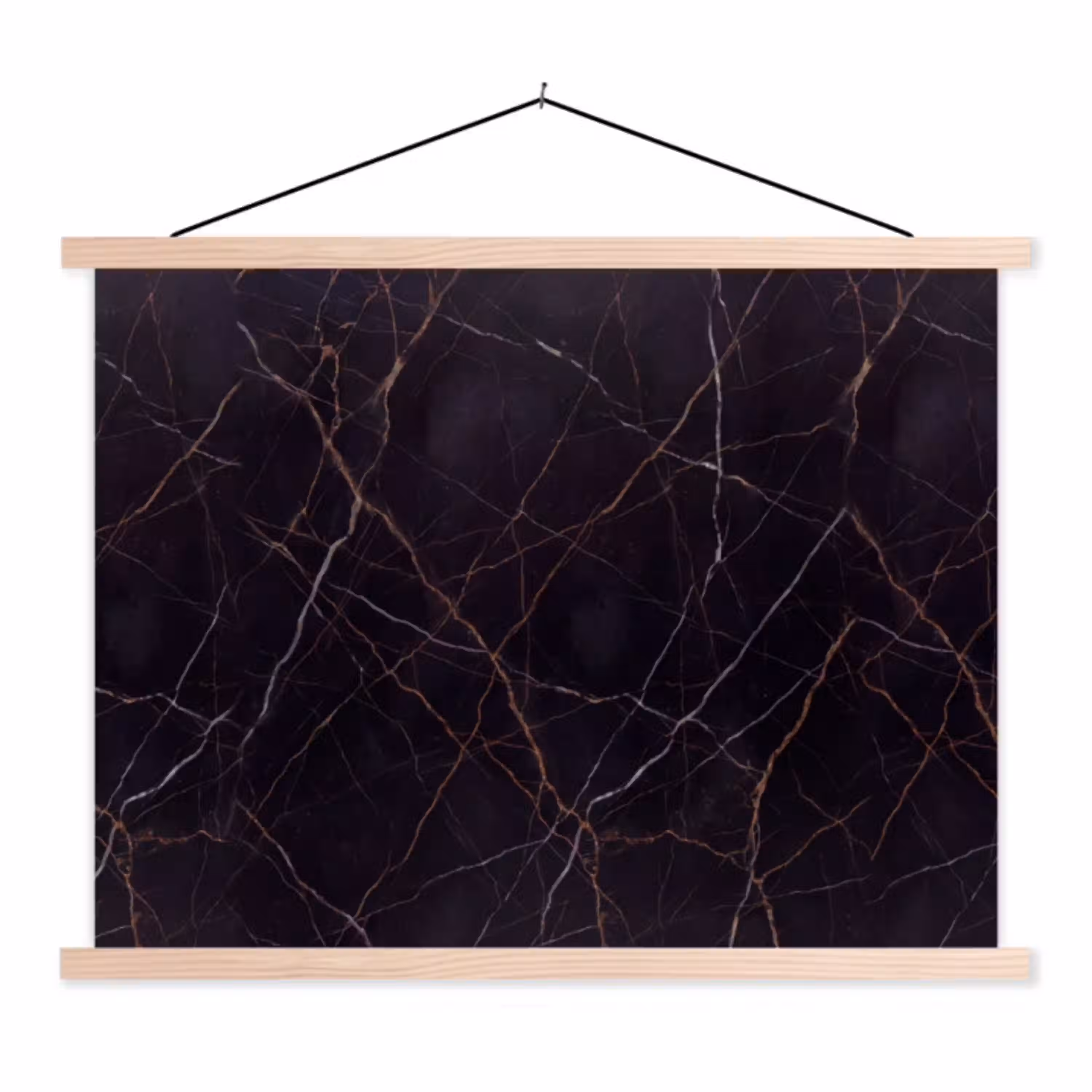 Natuursteen - Marmerpatroon - Abstract - Modern - Zwart - Goud textielposter latten blank klein -3d