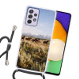 Paarden - Kudde - Bergen - Vrijheid - Wild Hoesje Samsung Galaxy A52 5G met koord klein -sfeer1