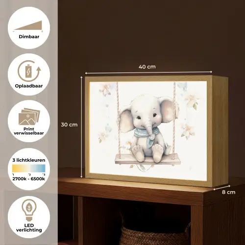 Olifant - Dier - Kinderen Light Box met batterij (Wandlamp kind) middel -USP_websiteoverzichtNL