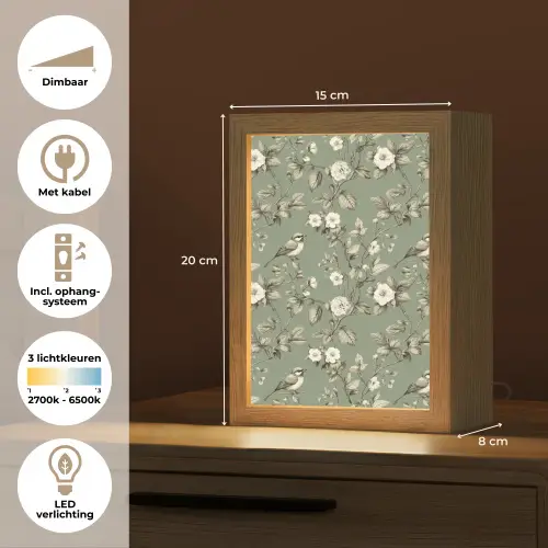 Botanisch - Vogels - Groen Light Box met kabel (Tafellamp) klein 925 -USP_NL