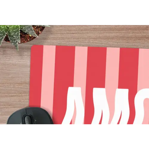 Amor - Strepen - Rood - Roze muismat rubber klein -closeup