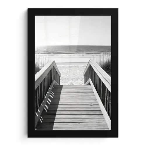 Loopbrug - Hout - Strand - Zee fotolijst zwart zonder passe partout klein -3d