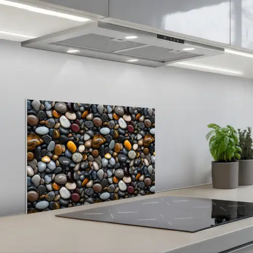Geel - Kiezels - Glad keuken achterwand spatscherm klein 900 -3d_schuin