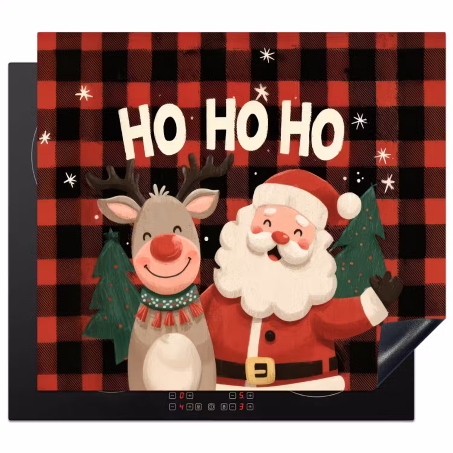 Inductie beschermer - Kerstman - Rendier - Tekst - Rood - Zwart