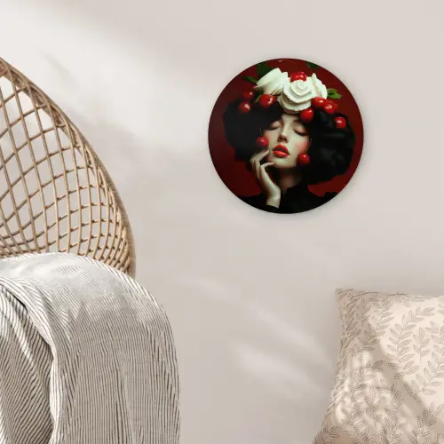 Vrouw - Kersen - Slagroom Wandcirkel plexiglas klein -sfeer5