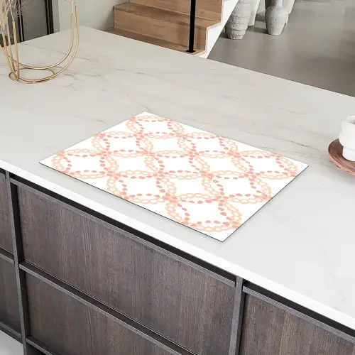 Koraalkleur - Vlechtmotief - Wit Inductie beschermer vinyl 3mm klein 276 -sfeer8