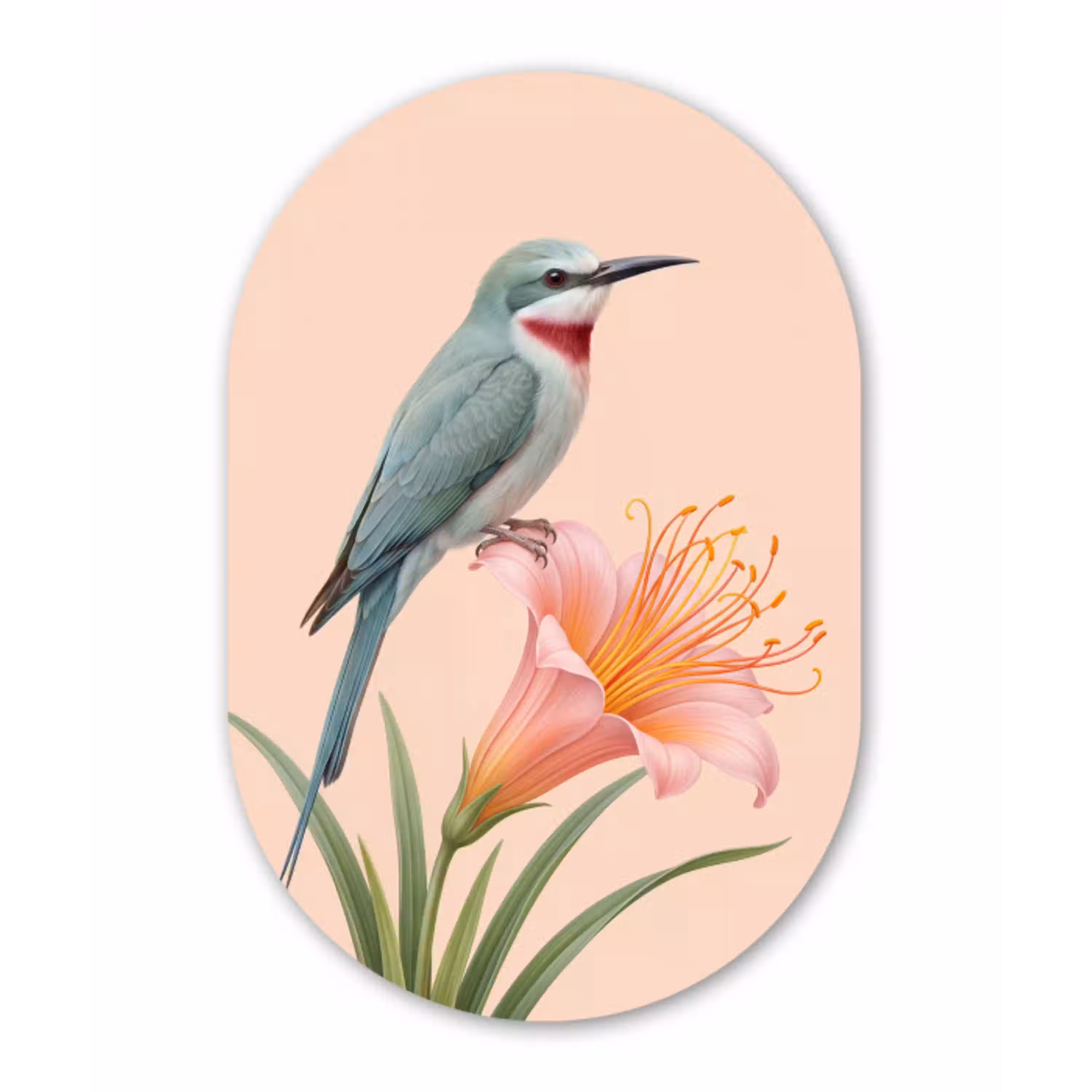 Vogel - Bloem - Natuur - Roze Wandcirkel Ovaal Aluminium middel -3d