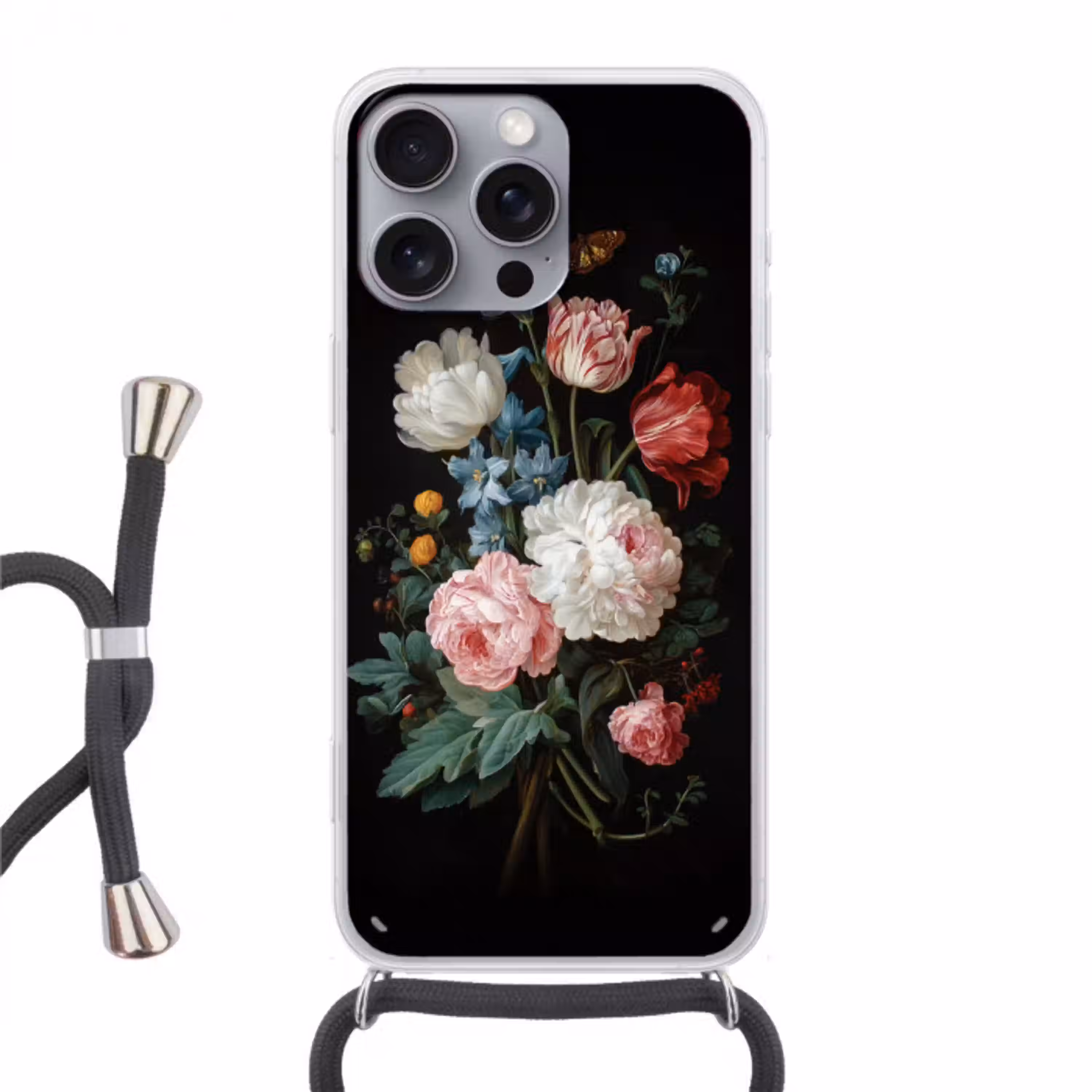Boeket - Kleurrijk - Klassiek Hoesje iPhone 16 Pro Max met koord klein -3d