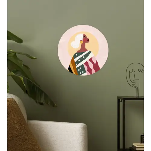 Vrouw - Zon - Kleurrijk Wandcirkel behangsticker klein -sfeer2