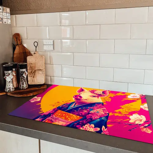 Varken - Bloemkroon - Kimono - Abstract Inductie beschermer vinyl 3mm klein -sfeer3