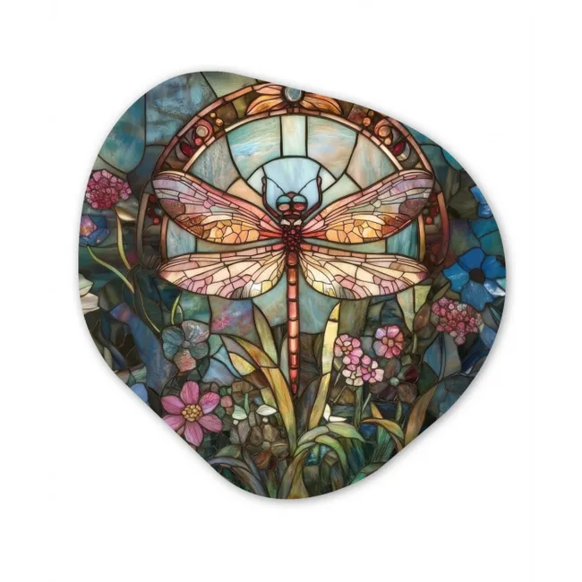 Libelle - Mozaïek - Bloemen - Kleurrijk Wandcirkel Organisch Forex 3mm klein -3d